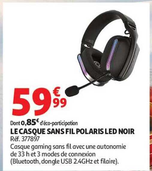 LE CASQUE SANS FIL POLARIS LED NOIR