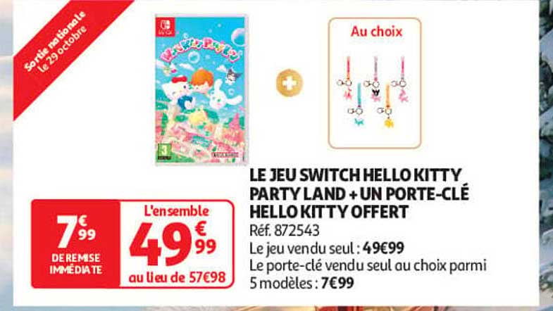 LE JEU SWITCH HELLO KITTY PARTY LAND + UN PORTE-CLÉ HELLO KITTY OFFERT