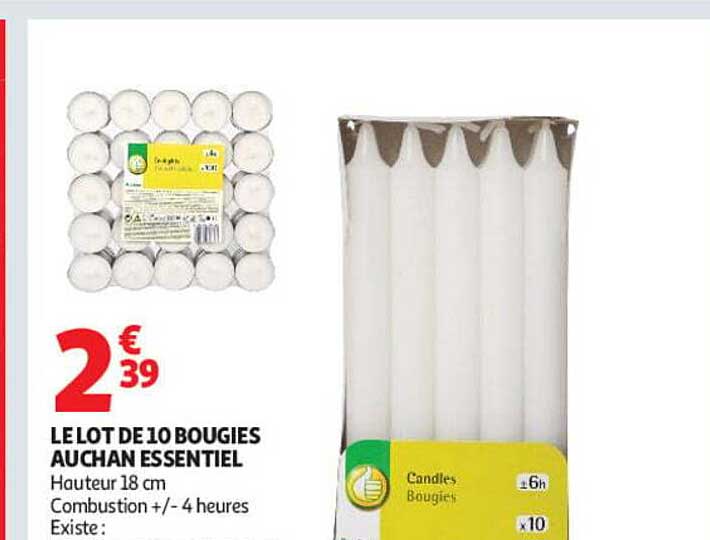 LE LOT DE 10 BOUGIES AUCHAN ESSENTIEL
