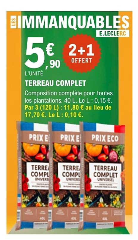 LES IMMANQUABLES E.LECLERC TERREAU COMPLET 2+1 OFFERT