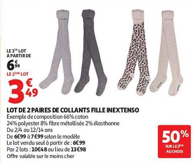 LOT DE 2 PAIRES DE COLLANTS FILLE INEXTENSO