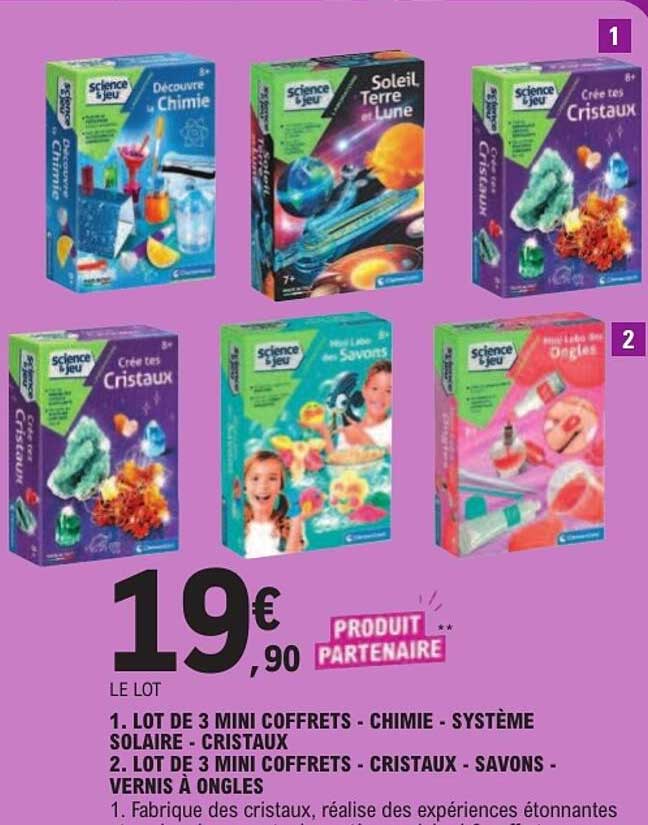 LOT DE 3 MINI COFFRETS - CHIMIE - SYSTÈME SOLAIRE - CRISTAUX