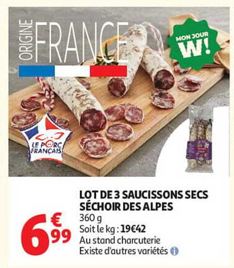 LOT DE 3 SAUCISSONS SECS SÉCHOIR DES ALPES