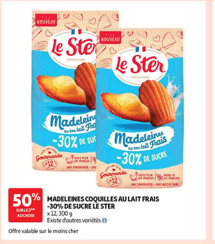 MADELEINES COQUILLES AU LAIT FRAIS -30% DE SUCRE LE STER