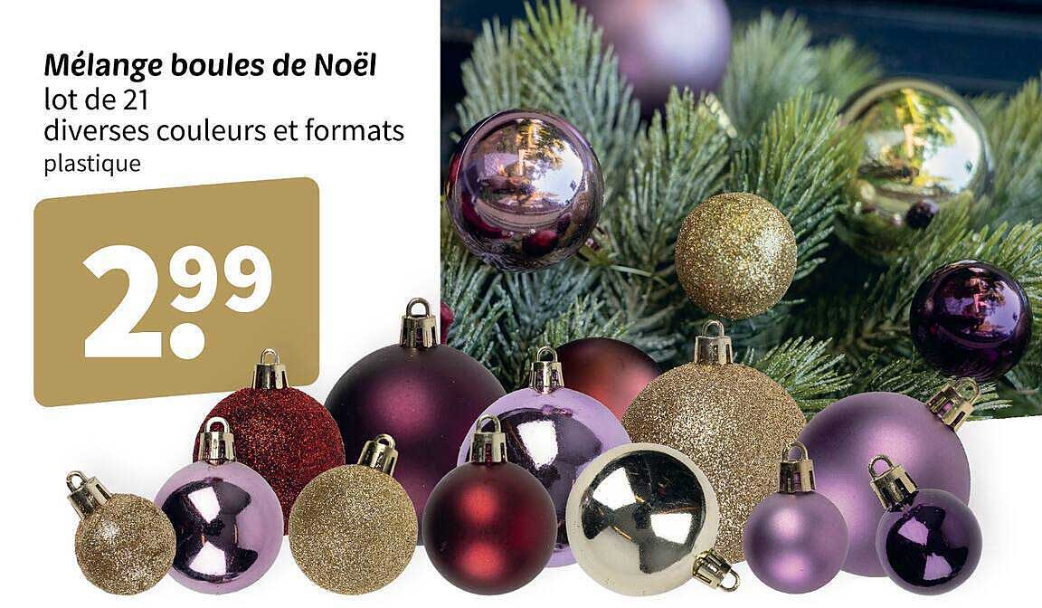 Mélange boules de Noël lot de 21 diverses couleurs et formats plastique