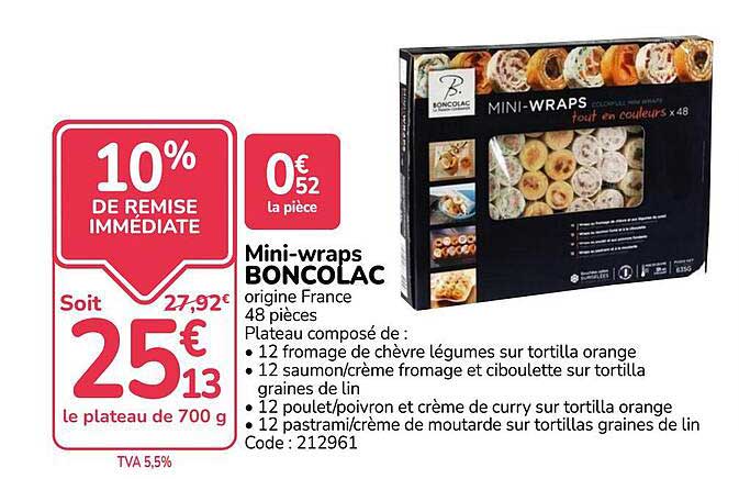 Mini-wraps BONCOLAC origine France 48 pièces