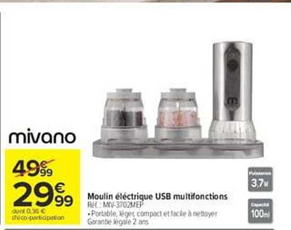mivano Moulin électrique USB multiformtions