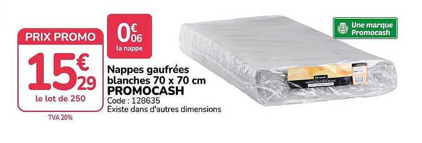 Nappes gaufrées blanches 70 x 70 cm PROMOCASH
