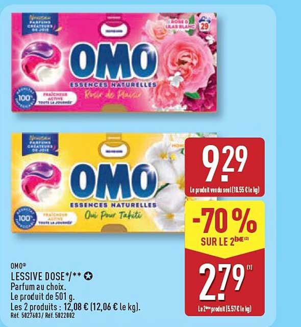 OMO® LESSIVE DOSE/*/** ✪ Parfum au choix. Le produit de 501 g. Les 2 produits : 12,08 €
