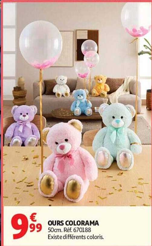 OURS COLORAMA 50cm. Réf. 670188 Existe différents coloris.