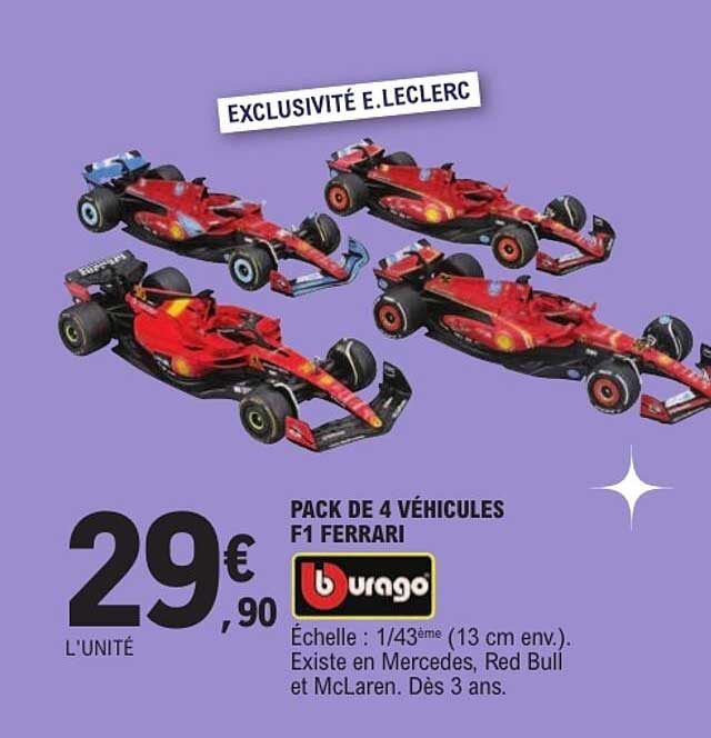 PACK DE 4 VÉHICULES F1 FERRARI