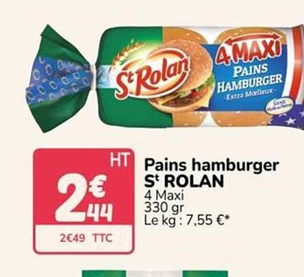 Pains hamburger St ROLAN 4 Maxi 330 gr Le kg : 7,55 €*