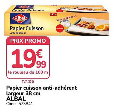 Papier cuisson anti-adhérent largeur 38 cm ALBAL