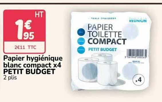 Papier hygiénique blanc compact x4 PETIT BUDGET 2 plis