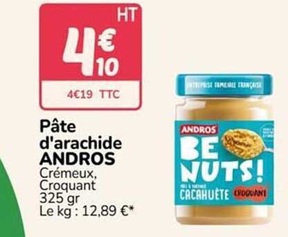 Pâte d'arachide ANDROS Crémeux, Croquant 325 gr