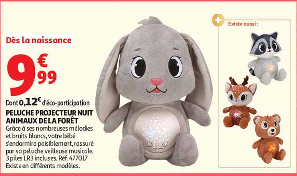 PELUCHE PROJECTEUR NUIT ANIMAUX DE LA FORÊT