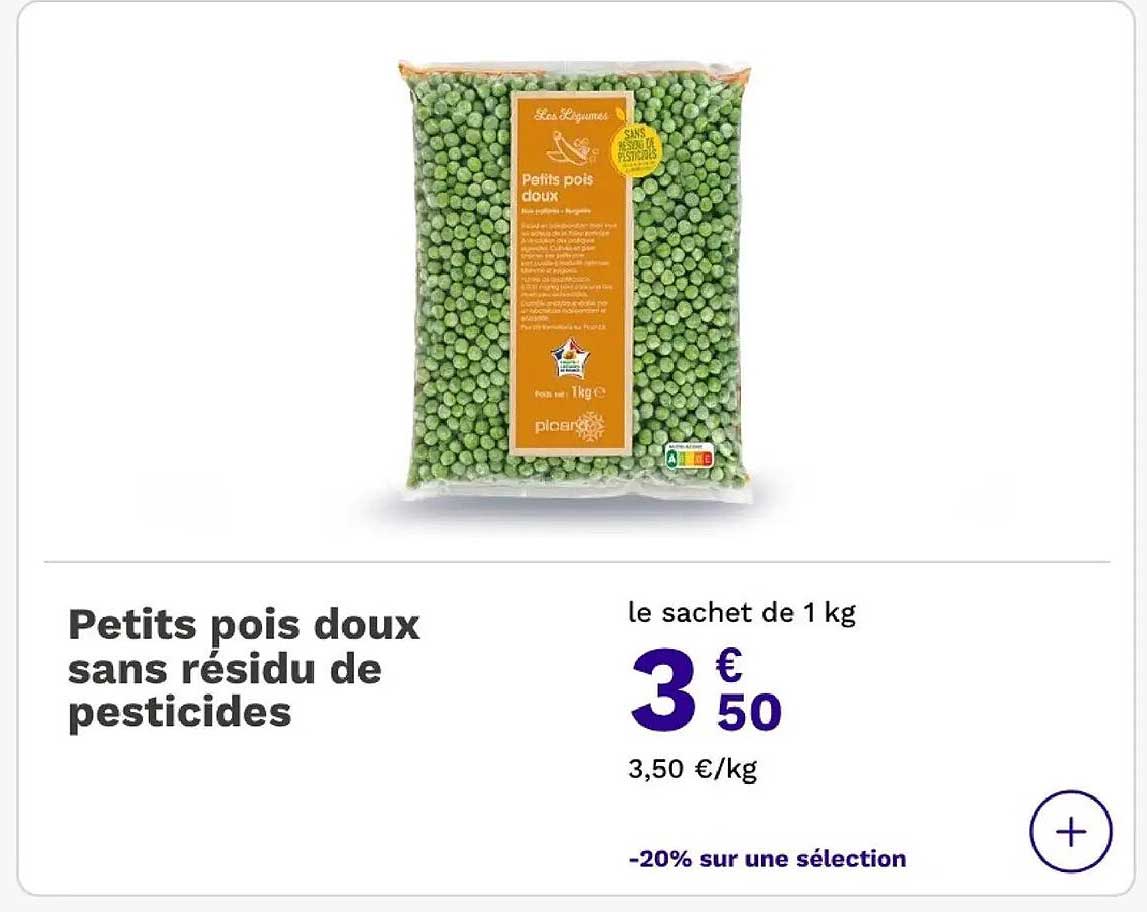 Petits pois doux sans résidu de pesticides