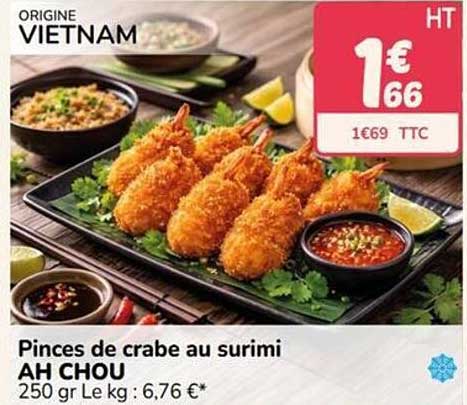 Pinces de crabe au surimi AH CHOU 250 gr Le kg : 6,76 €*
