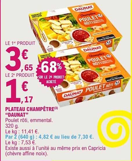 PLATEAU CHAMPÊTRE “DAUNAT” Poulet rôti, emmental 320 g.