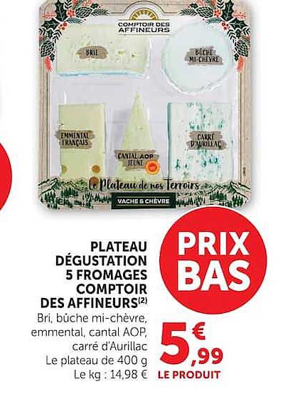 PLATEAU DÉGUSTATION 5 FROMAGES COMPTOIR DES AFFINEURS