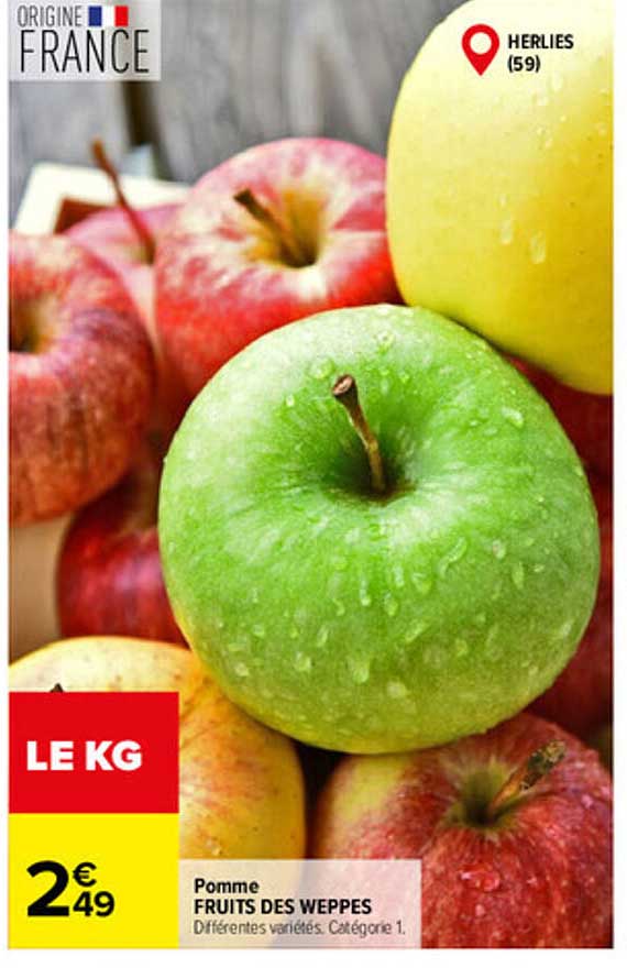Pomme FRUITS DES WEPPES Différentes variétés. Catégorie 1.
