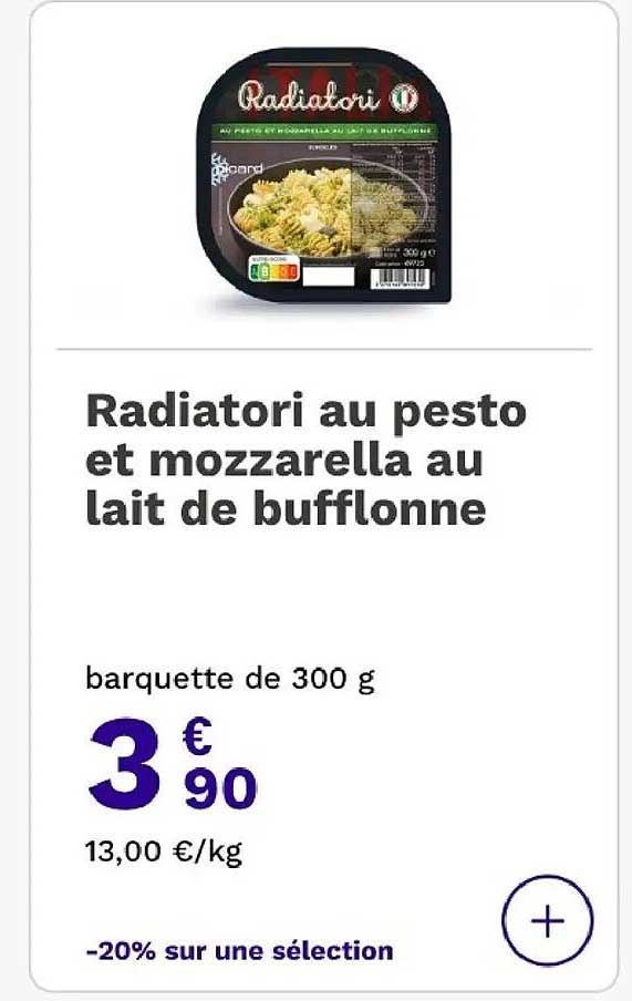 Radiatori au pesto et mozzarella au lait de bufflonne