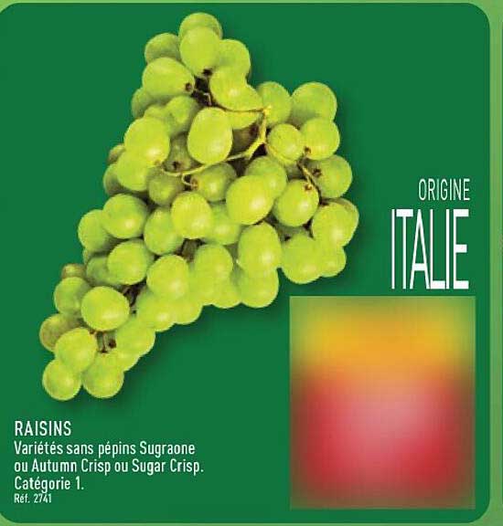 RAISINS Variétés sans pépins Sugraone ou Autumn Crisp ou Sugar Crisp. Catégorie 1. Réf. Z/41 ORIGINE ITALIE