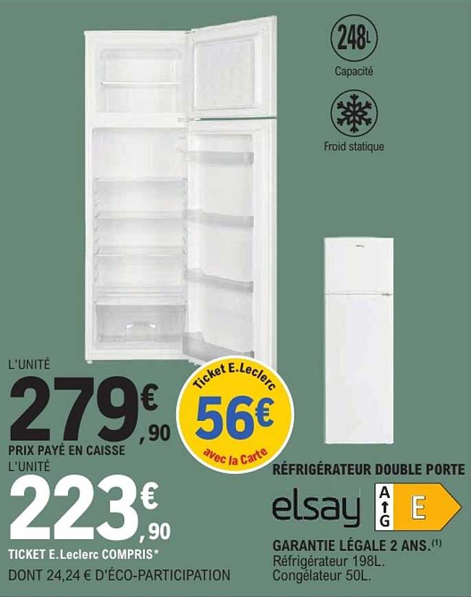 RÉFRIGÉRATEUR DOUBLE PORTE elsay