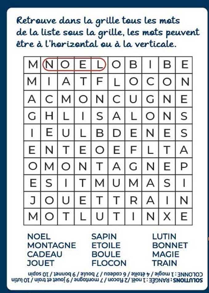 Retrouve dans la grille tous les mots de la liste sous la grille, les mots peuvent être à l'horizontal ou à la verticale.