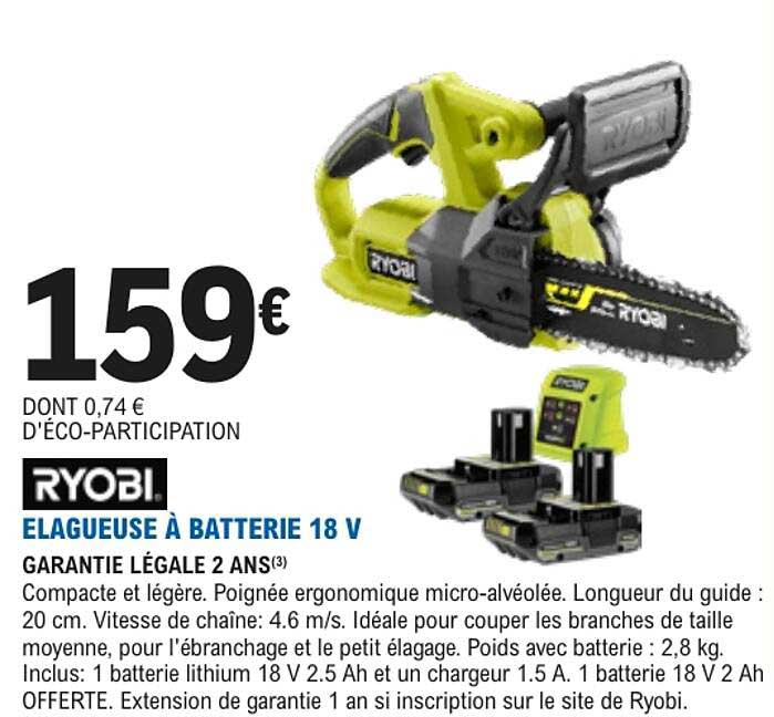 RYOBI. ELAGUEUSE À BATTERIE 18 V