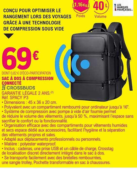SAC À DOS À COMPRESSION CONNECTÉ CROSSBUDS