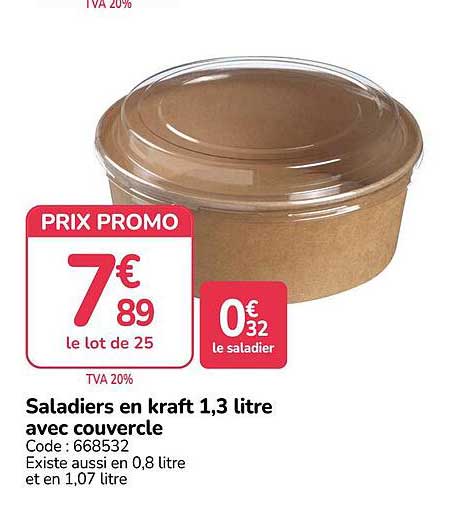 Saladiers en kraft 1,3 litre avec couvercle