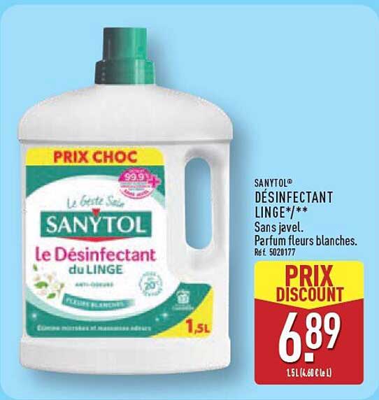 SANYTOL DÉSINFECTANT LINGE*/*/ ** Sans javel. Parfum fleurs blanches. Réf. 5020177