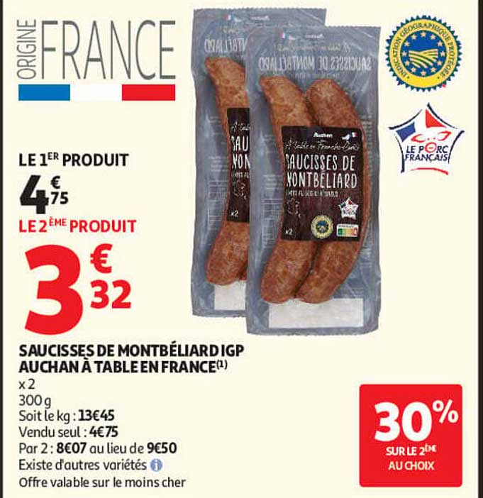 SAUCISSES DE MONTBÉLIARD IGP AUCHAN À TABLE EN FRANCE