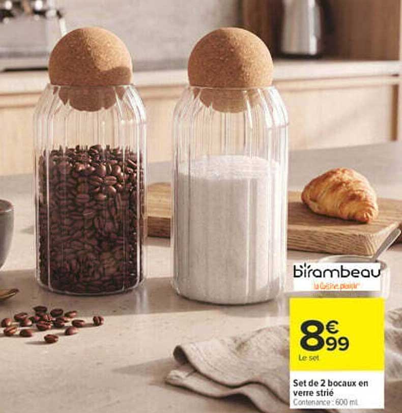 Set de 2 bocaux en verre strié