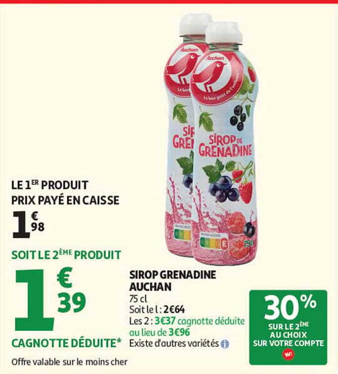 SIROP GRENADINE AUCHAN 75 cl