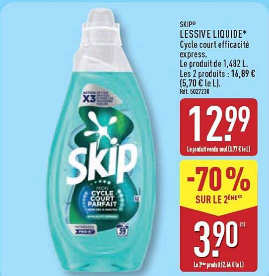 SKIP® LESSIVE LIQUIDE* Cycle court efficacité express.