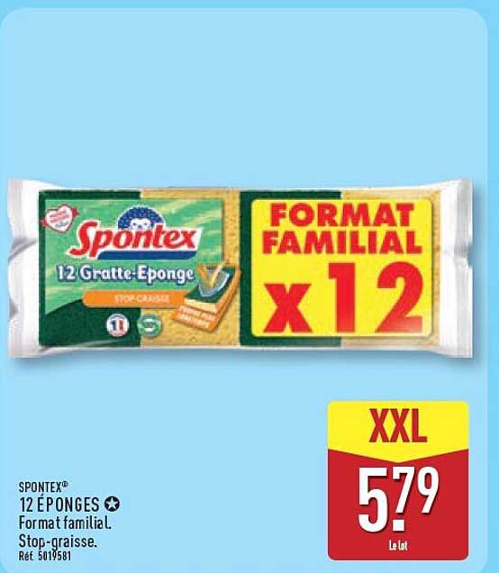SPONTEX® 12 ÉPONGES Format familial. Stop-graisse. Réf. 5019581