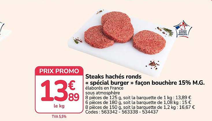 Steaks hachés ronds « spécial burger » façon bouchère 15% M.G.