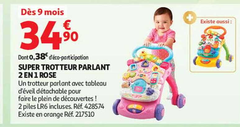 SUPER TROTTEUR PARLANT 2 EN 1 ROSE