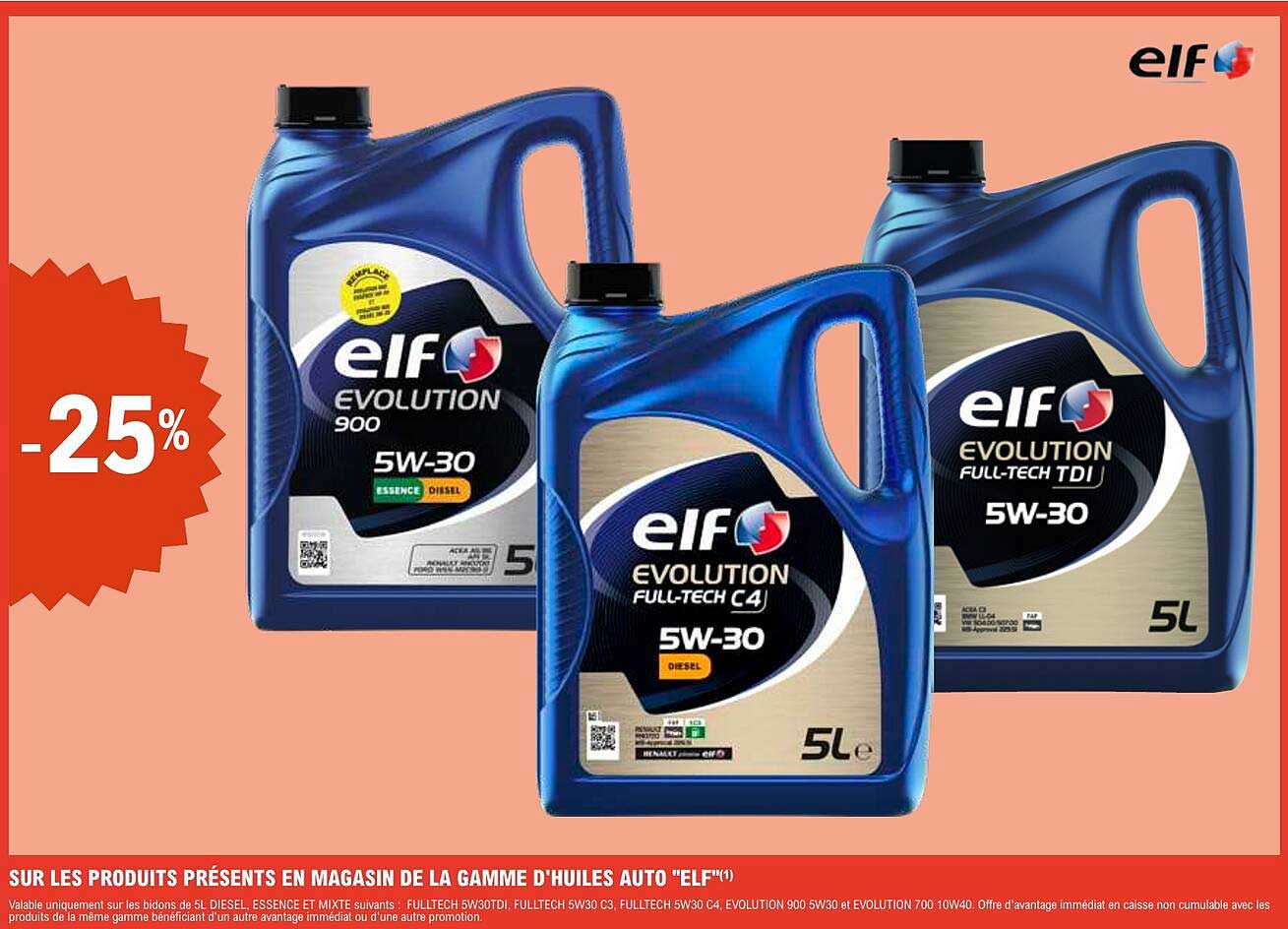 SUR LES PRODUITS PRÉSENTS EN MAGASIN DE LA GAMME D'HUILES AUTO "ELF"(1)