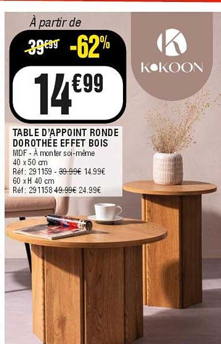 TABLE D’APPOINT RONDE DOROTHÉE EFFET BOIS