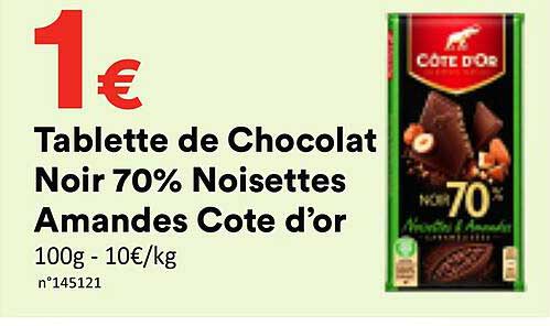 Tablette de Chocolat Noir 70% Noisettes Amandes Cote d’or