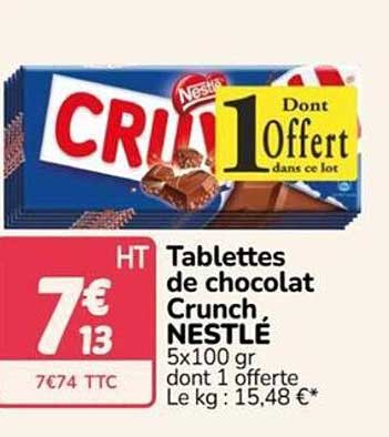 Tablettes de chocolat Crunch NESTLÉ 5x100 gr dont 1 offerte
