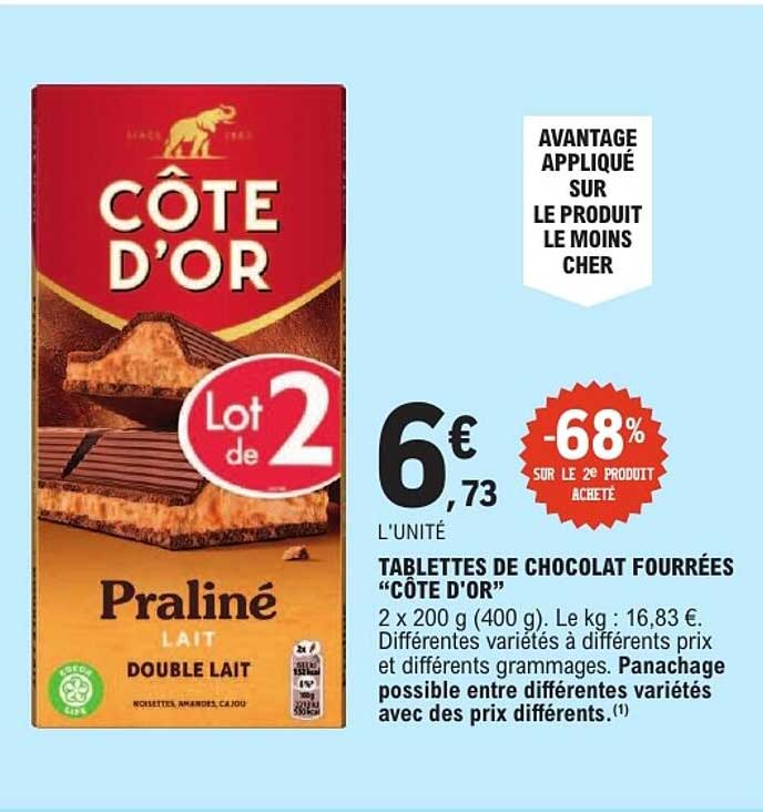 TABLETTES DE CHOCOLAT FOURRÉES “CÔTE D’OR”