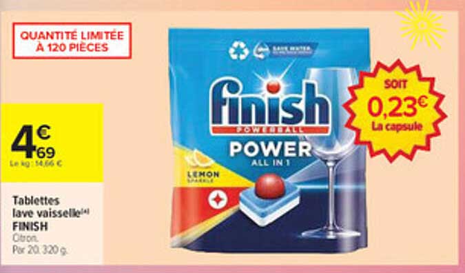 Tablettes lave vaisselle FINISH Citron, Px 20, 320 g