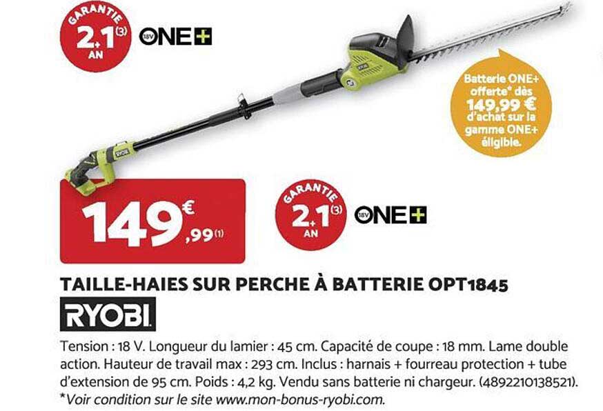 TAILLE-HAIES SUR PERCHE À BATTERIE OPT1845