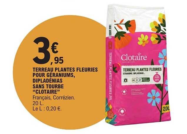TERREAU PLANTES FLEURIES POUR GÉRANIUMS, DIPLADÉNIAS SANS TOURBE “CLOTAIRE”