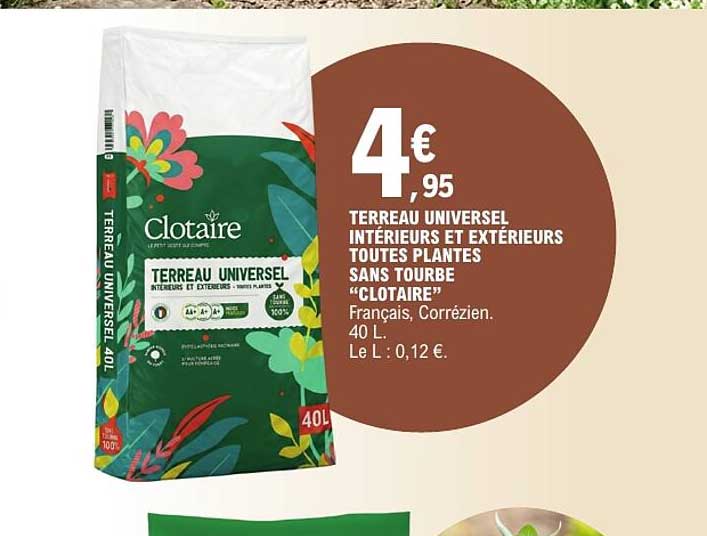TERREAU UNIVERSEL INTÉRIEURS ET EXTÉRIEURS TOUTES PLANTES SANS TOURBE “CLOTAIRE”