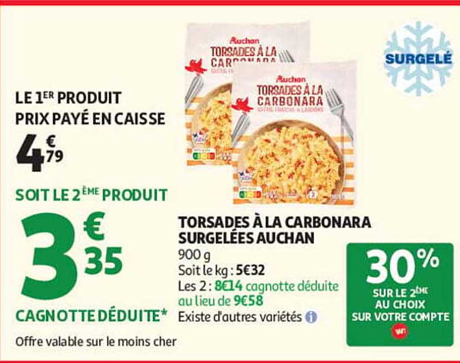Torsades à la carbonara surgelées Auchan